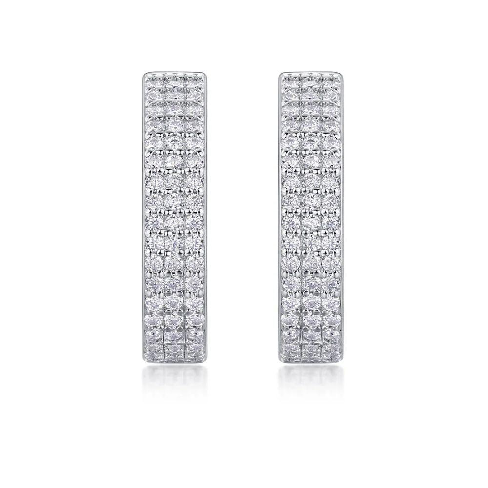 Moissanite Round Cut Multi Row Pave Set Hoop Earrings