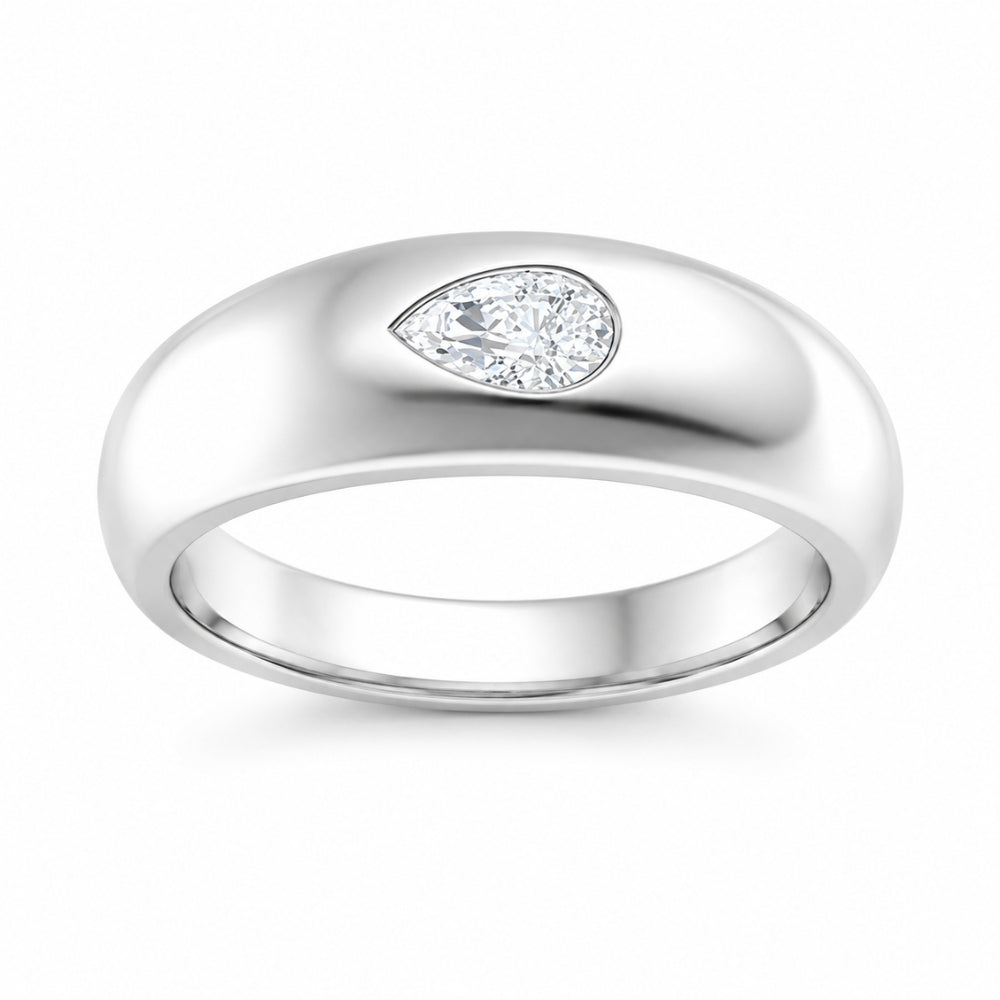 Pear Cut Solitaire Lab Grown Diamond Flush Set Engagement Ring For Men