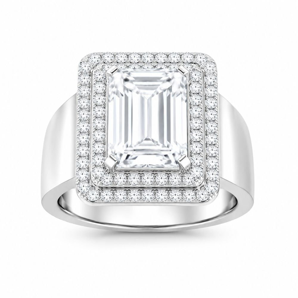 Emerald Cut Lab Grown Diamond Double Halo Engagement Ring
