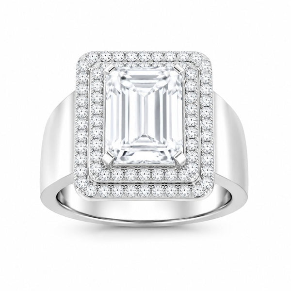 Emerald Cut Lab Grown Diamond Double Halo Engagement Ring