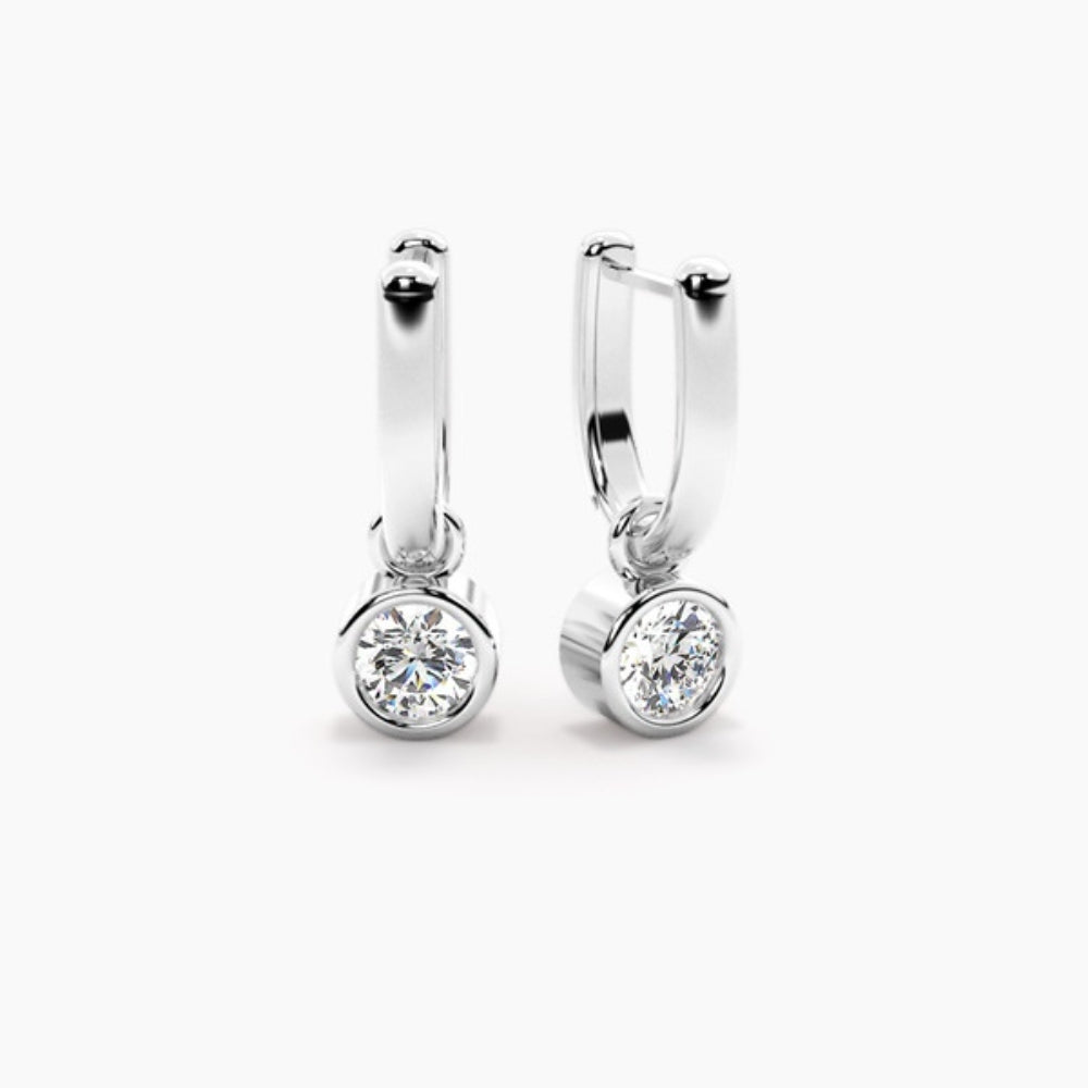 VVS1 Moissanite Round Cut Solitaire Bezel Set Hoop Earring