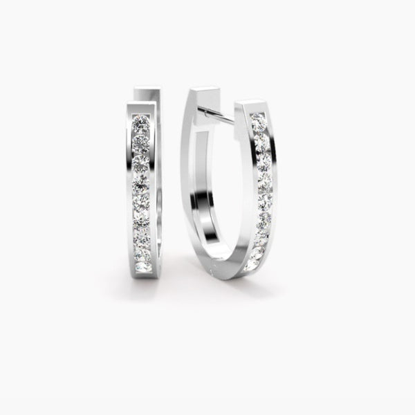 Channel Set Round Cut Moissanite Hoop Earrings