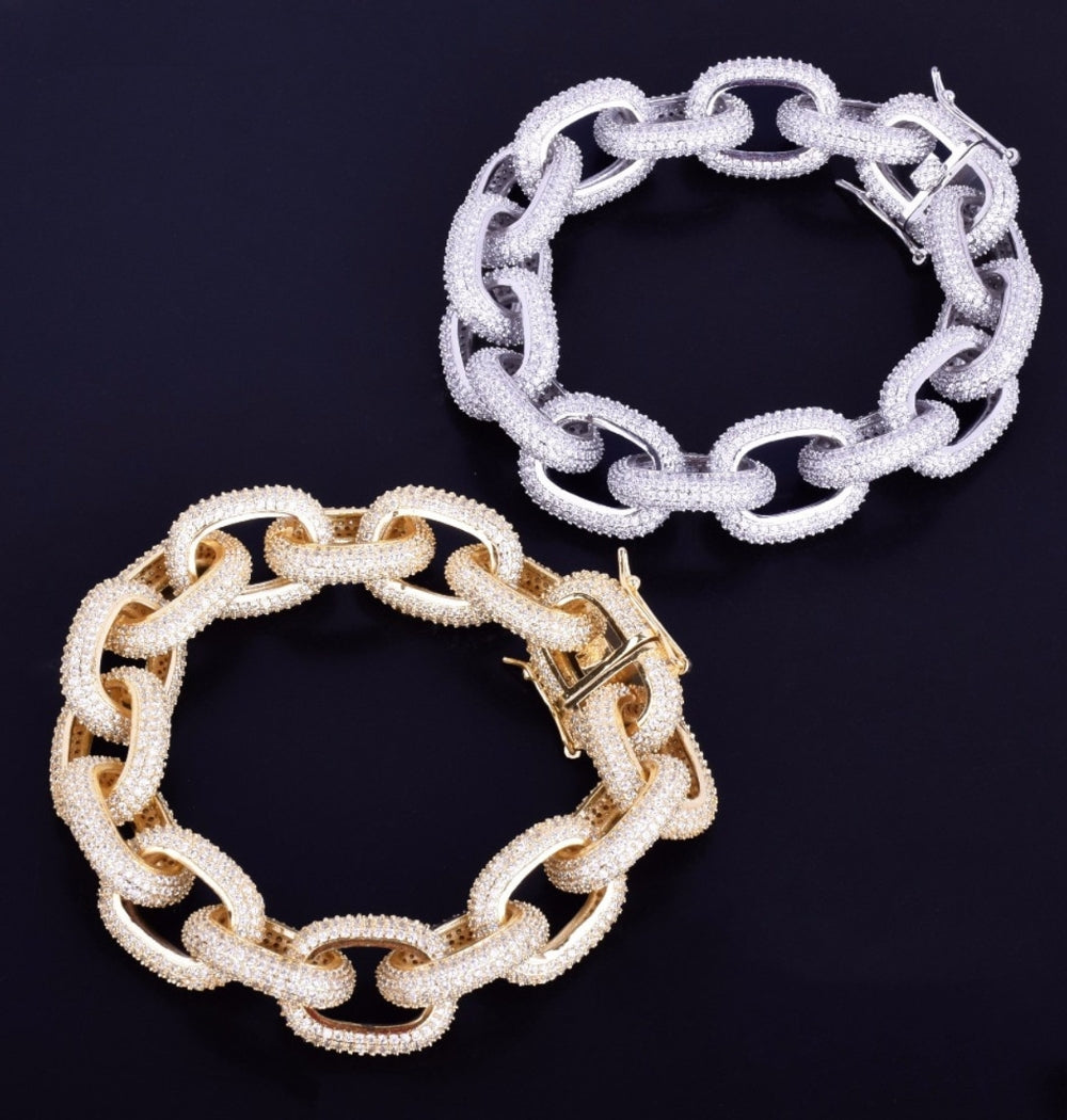 Round Cut Moissanite Rugged Rolo Link Hip Hop Bracelet