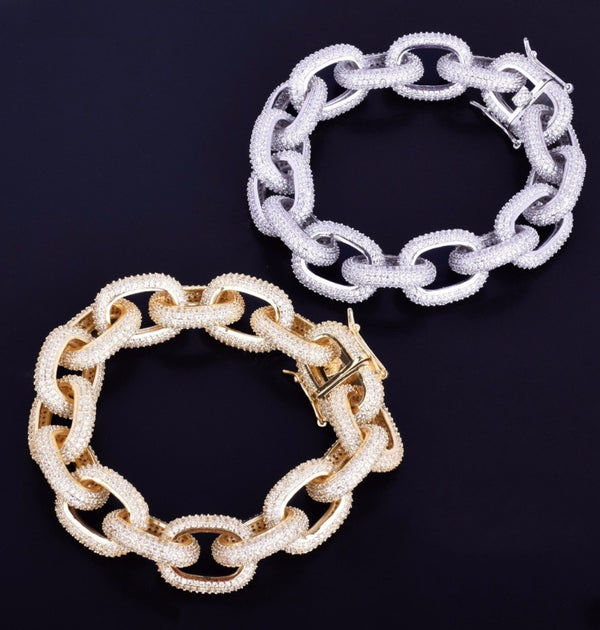 Round Cut Moissanite Rugged Rolo Link Hip Hop Bracelet