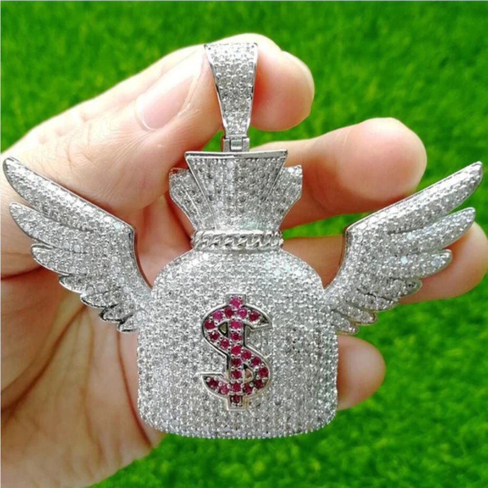 Moissanite Diamond Money Bag Wing Hip Hop Pendant