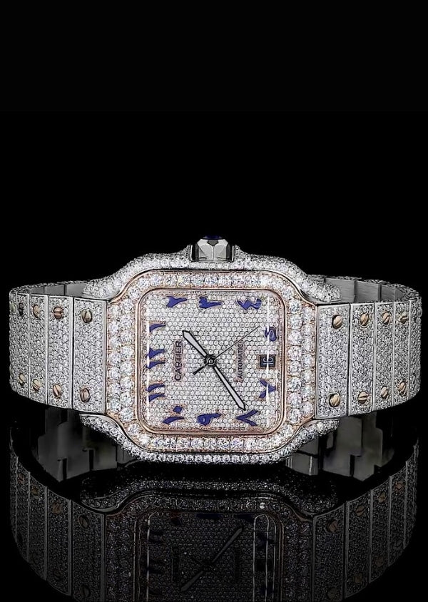 Iced Out Moissanite Diamond Dual Tone Hip Hop Wrist Watch Gift For Him