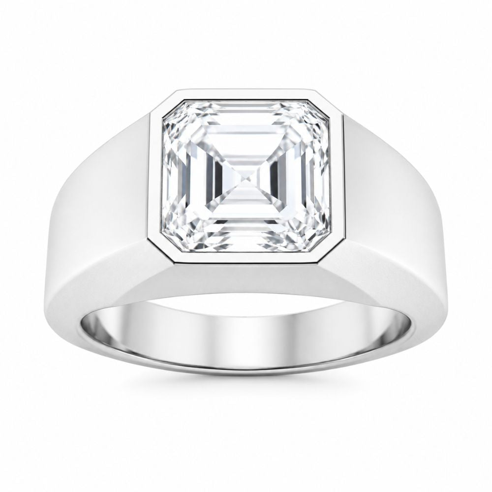 Asscher Cut Lab Grown Diamond Bezel Set Solitaire Engagement Ring