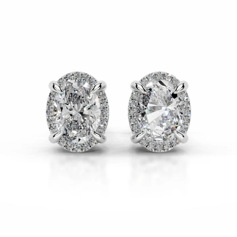 Oval Cut Moissanite Hidden Halo Stud Earring