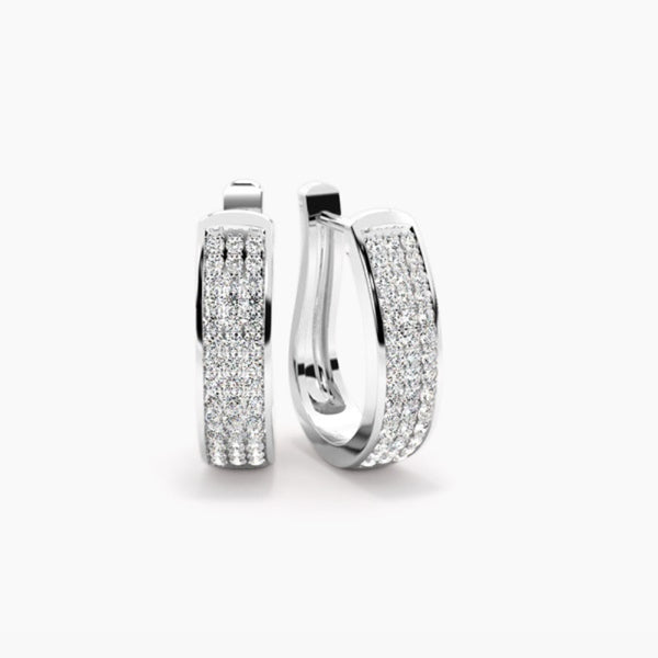 Moissanite Round Cut Three Row Pave Set Hoop Earrings