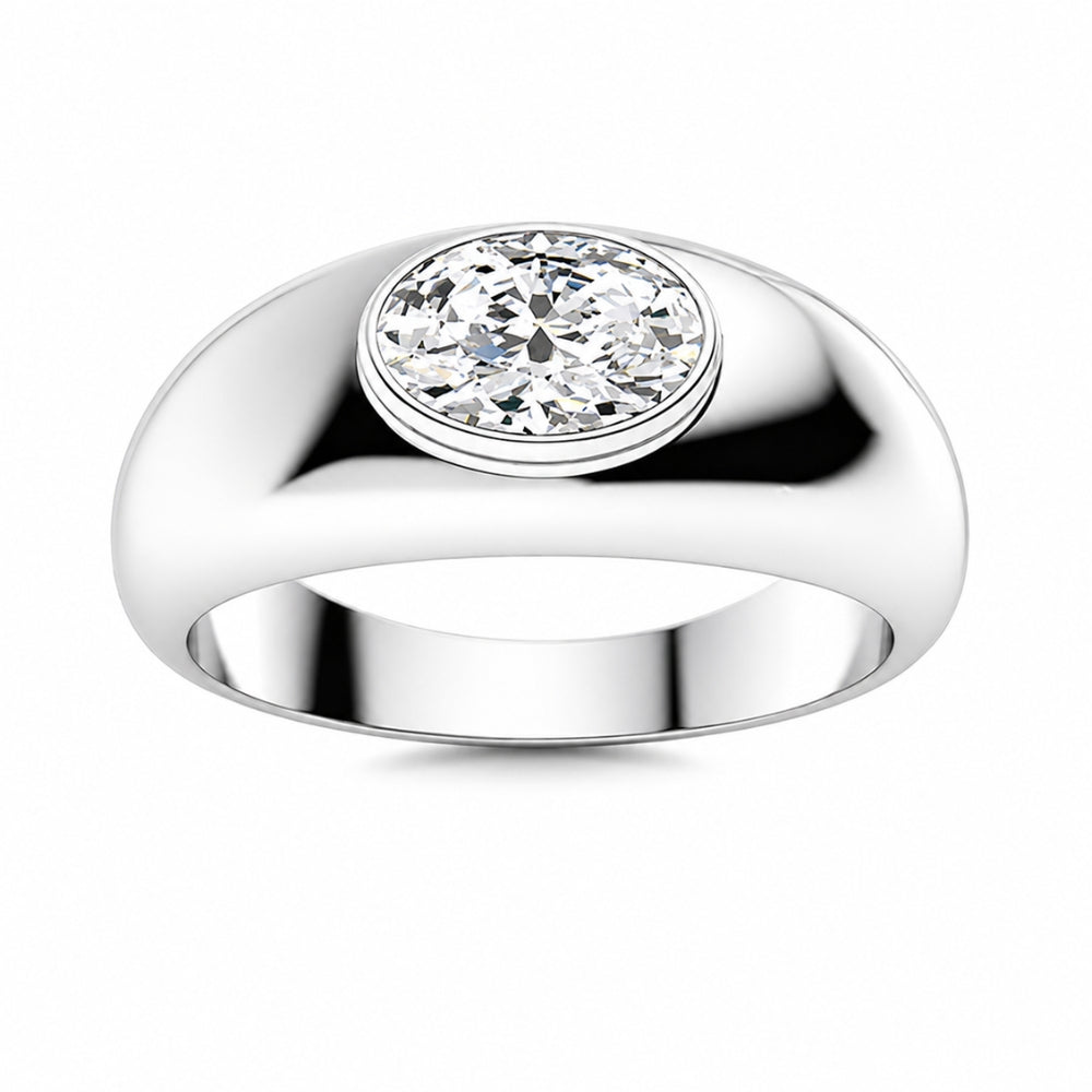 Oval Cut Solitaire Bezel Set Lab Grown Diamond Engagement Ring For Men