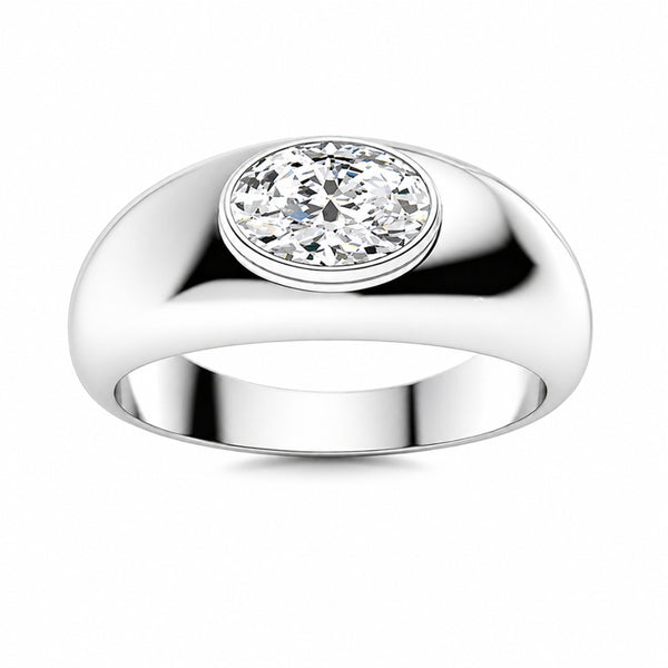 Oval Cut Solitaire Bezel Set Lab Grown Diamond Engagement Ring For Men