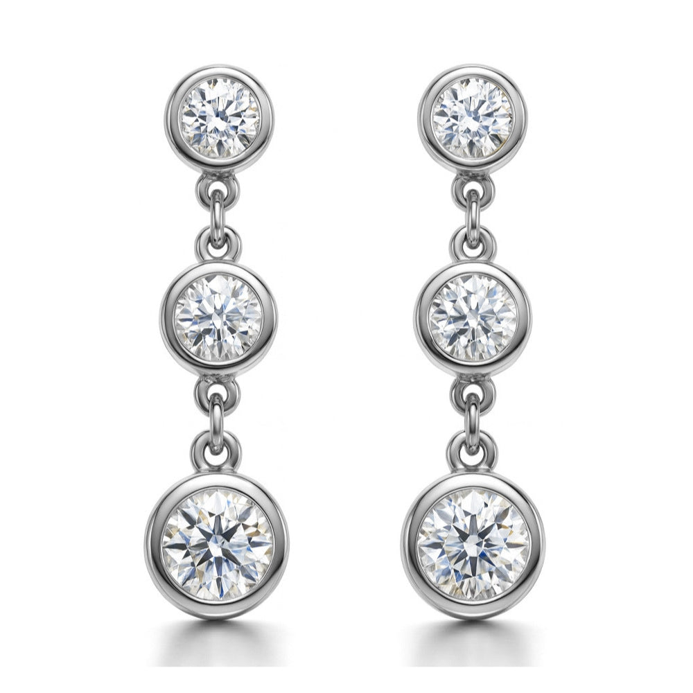 Round Cut Bezel Set Moissanite Women's Drop Dangle Earrings
