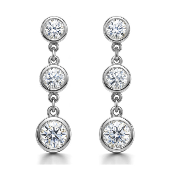 Round Cut Bezel Set Moissanite Women's Drop Dangle Earrings