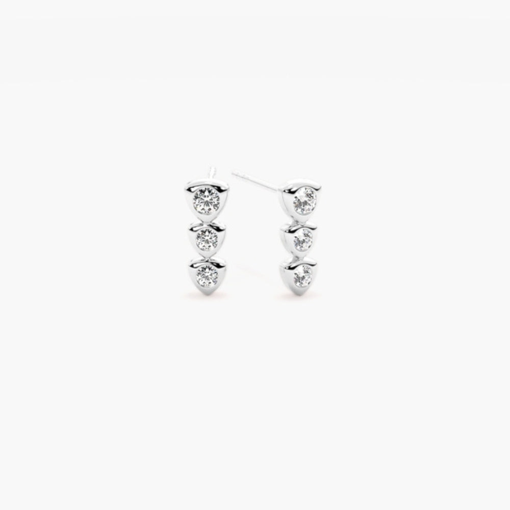 Round Cut Three Stone Moissanite Bezel Set Earring