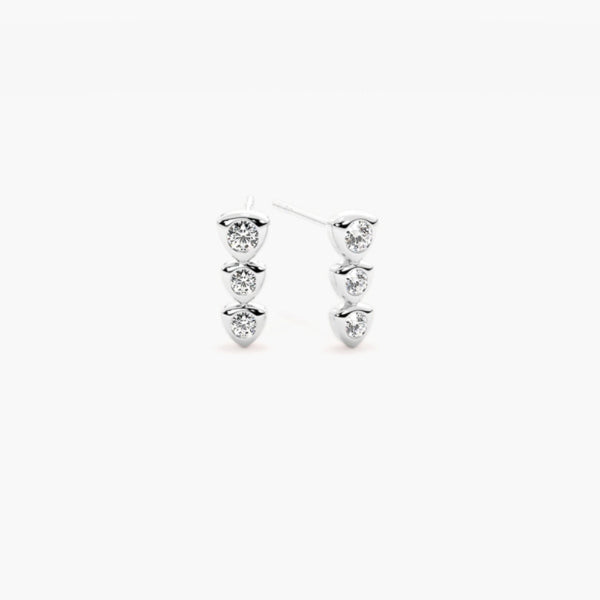 Round Cut Three Stone Moissanite Bezel Set Earring