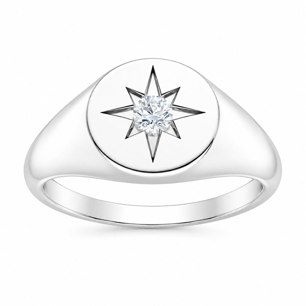 Round Cut Lab Grown Diamond Solitaire Flush Set Men's Ring