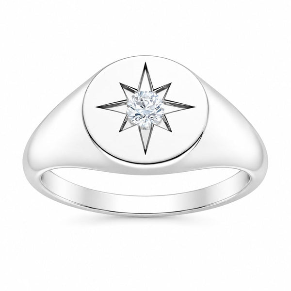 Round Cut Lab Grown Diamond Solitaire Flush Set Men's Ring