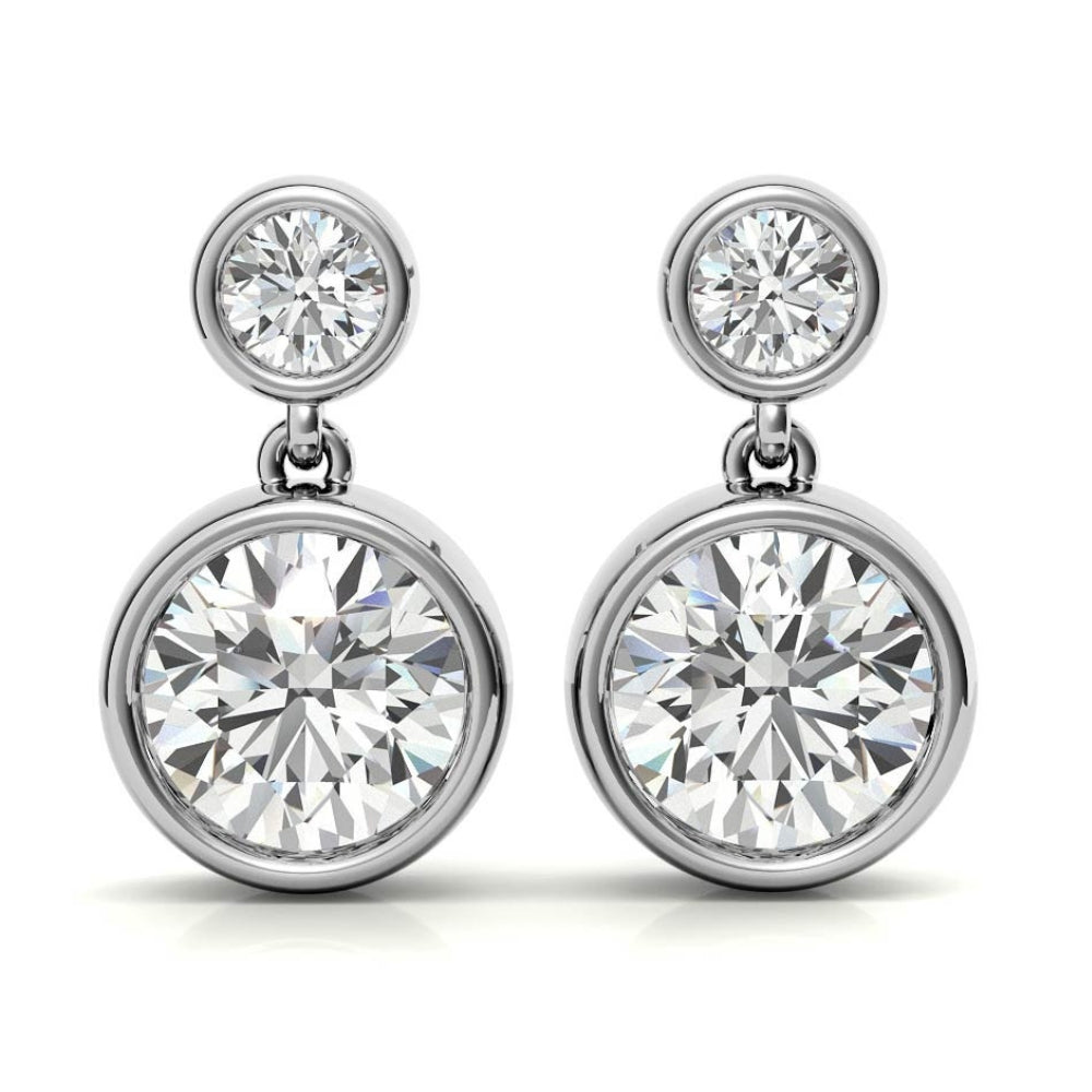 Bezel Set Round Cut Moissanite Elegant Drop Dangle Earrings