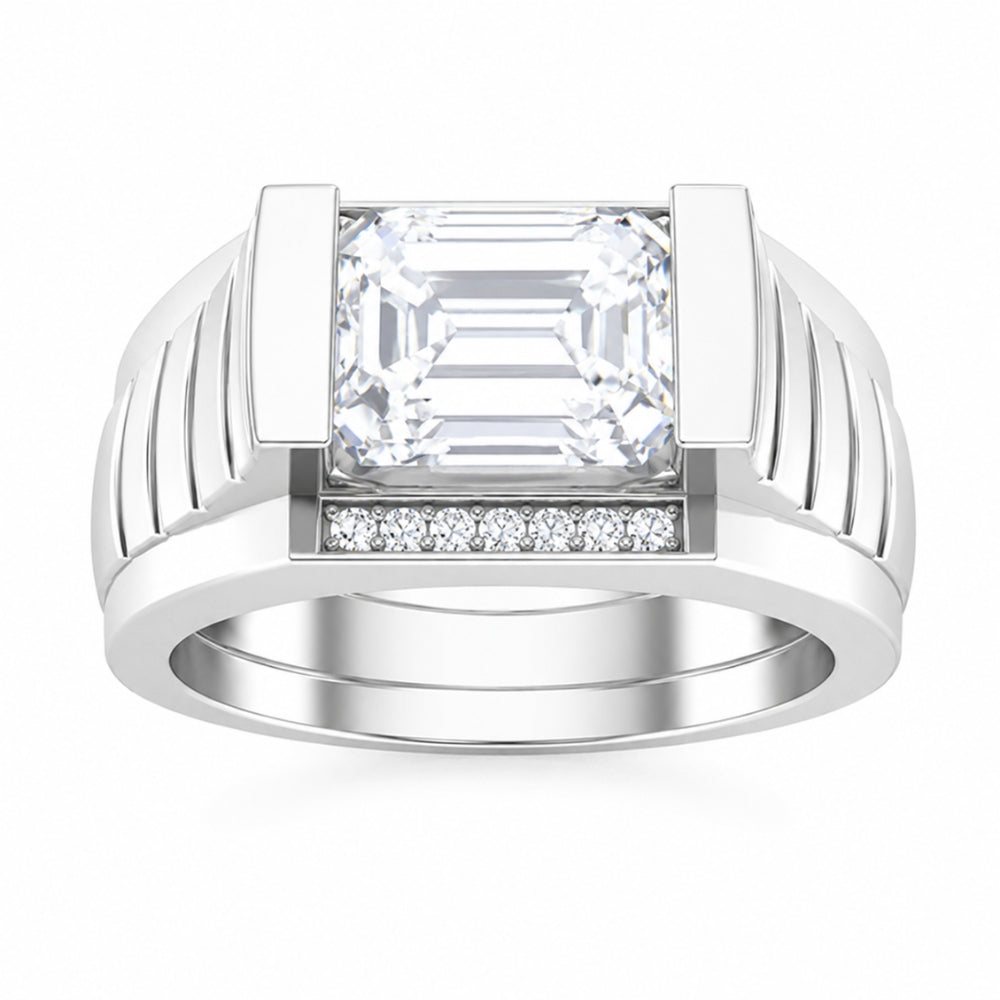 Emerald Cut Lab Grown Diamond Pave Set Engagement Ring