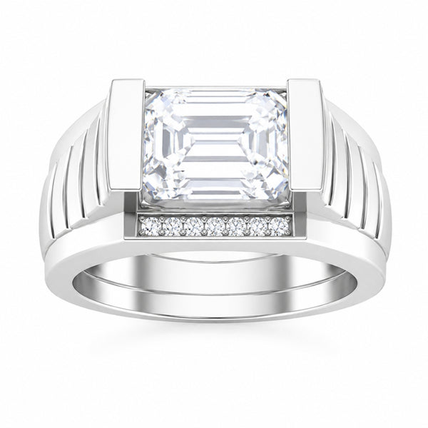Emerald Cut Lab Grown Diamond Pave Set Engagement Ring