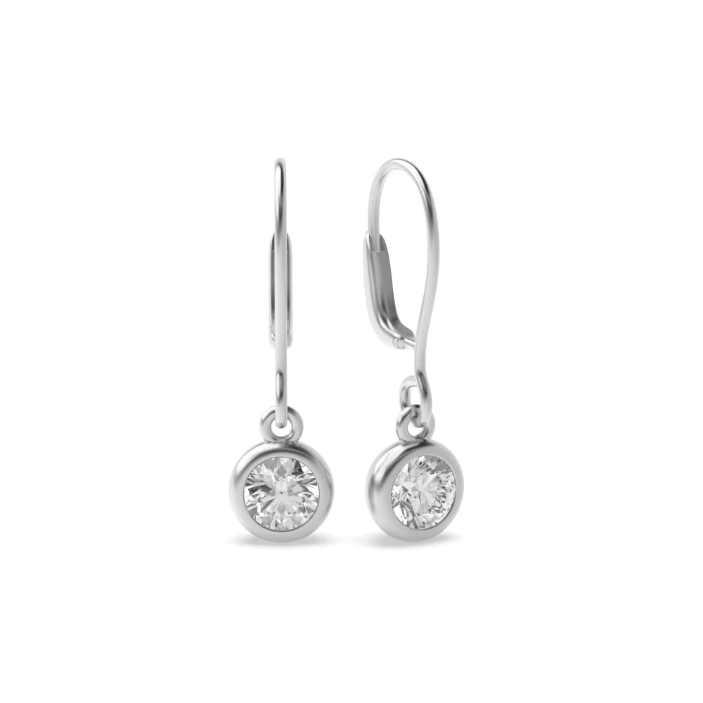 Minimalist Bezel Set Round Moissanite Dangle Earrings In 14K White Gold