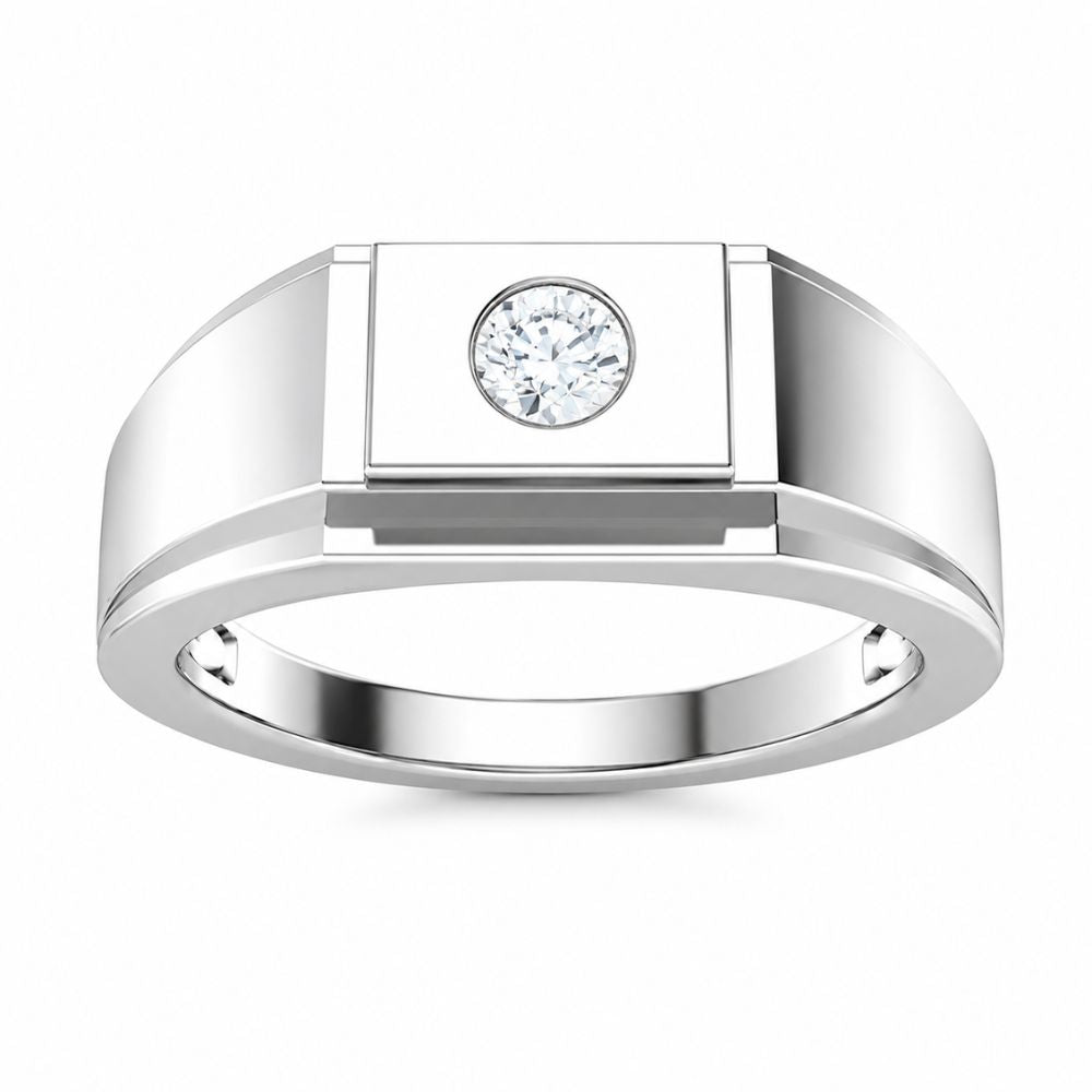 Round Cut Lab Grown Diamond Flush Set Men's Ring For Anniversary Gift