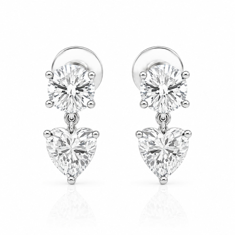 Moissanite Heart & Round Cut Drop Dangle Earrings For Women
