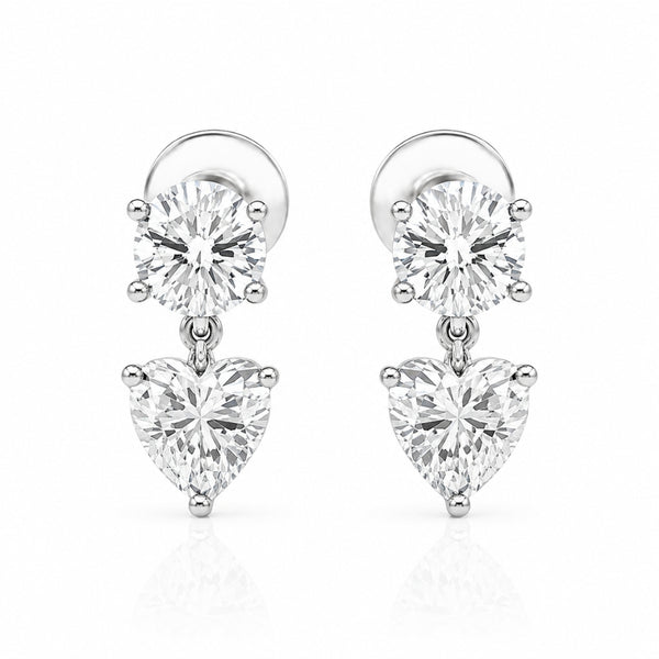 Moissanite Heart & Round Cut Drop Dangle Earrings For Women