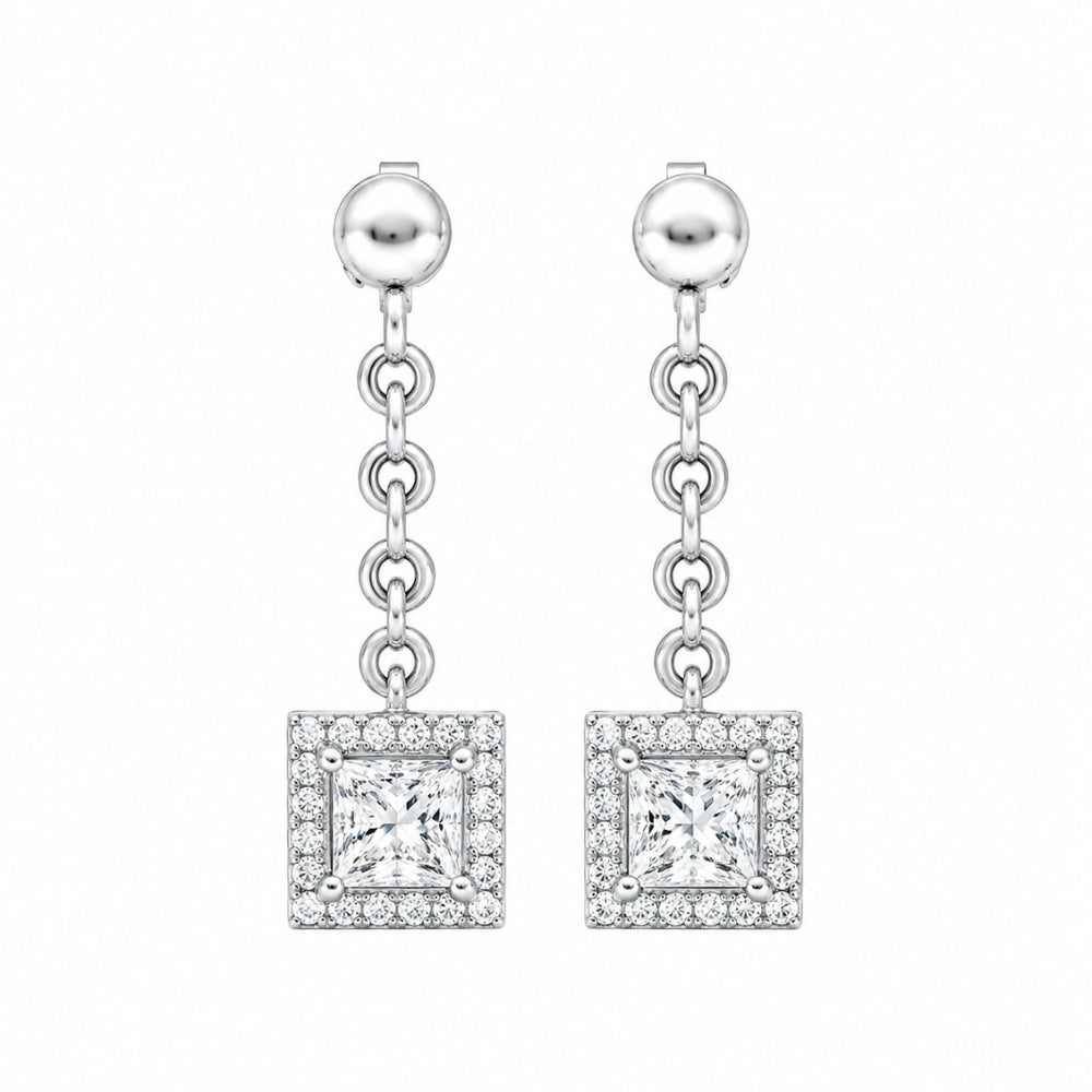 Princess Cut Moissanite Halo Style Drop Dangle Earrings For Women