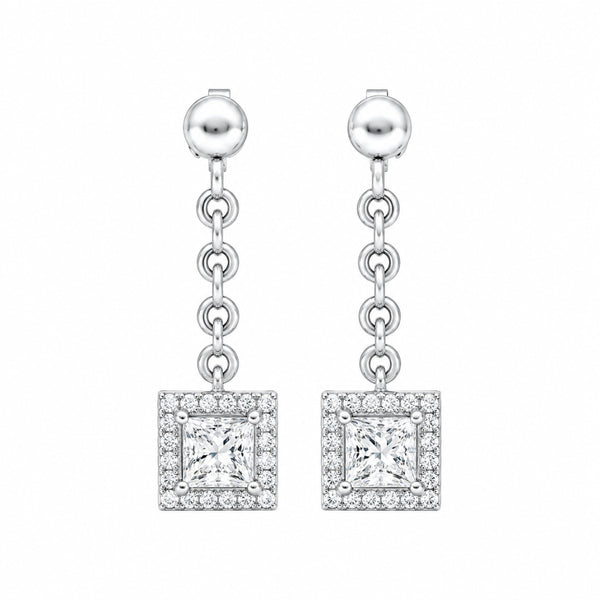 Princess Cut Moissanite Halo Style Drop Dangle Earrings For Women