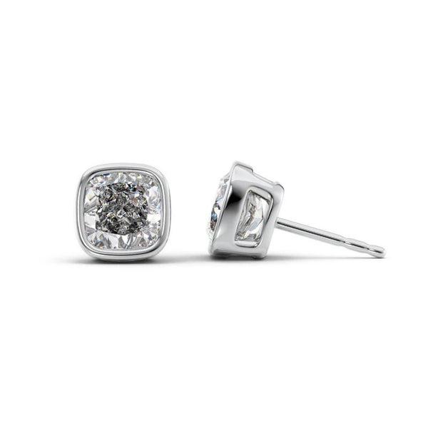 Moissanite Bezel Set Cushion Cut Solitaire Stud Earrings