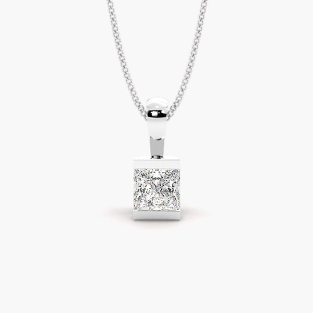 Princess Cut Moissanite Solitaire Bar Set Pendant