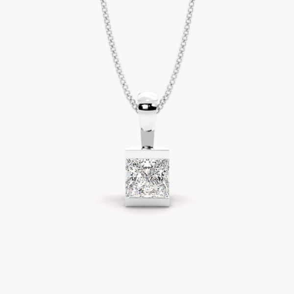 Princess Cut Moissanite Solitaire Bar Set Pendant