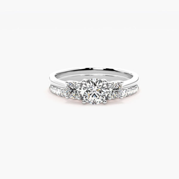 Round Cut Moissanite Three Stone Ring Set For Wedding