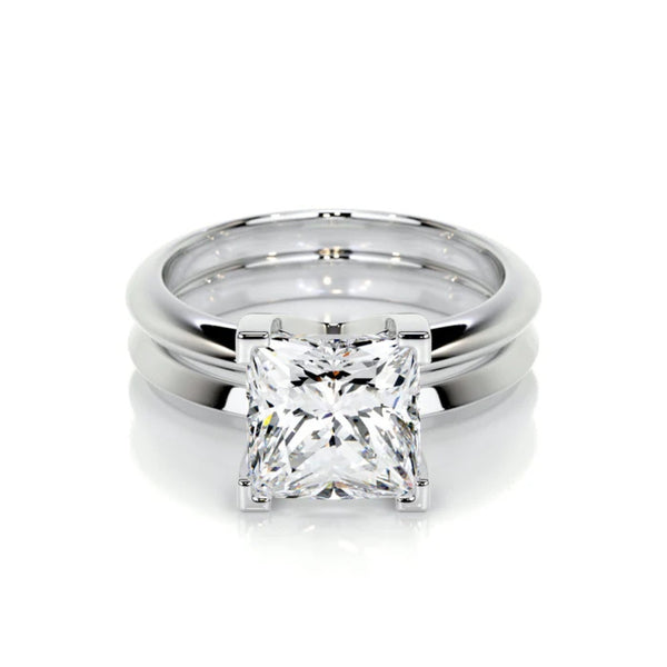 Princess Cut Moissanite Solitaire Wedding Ring Set