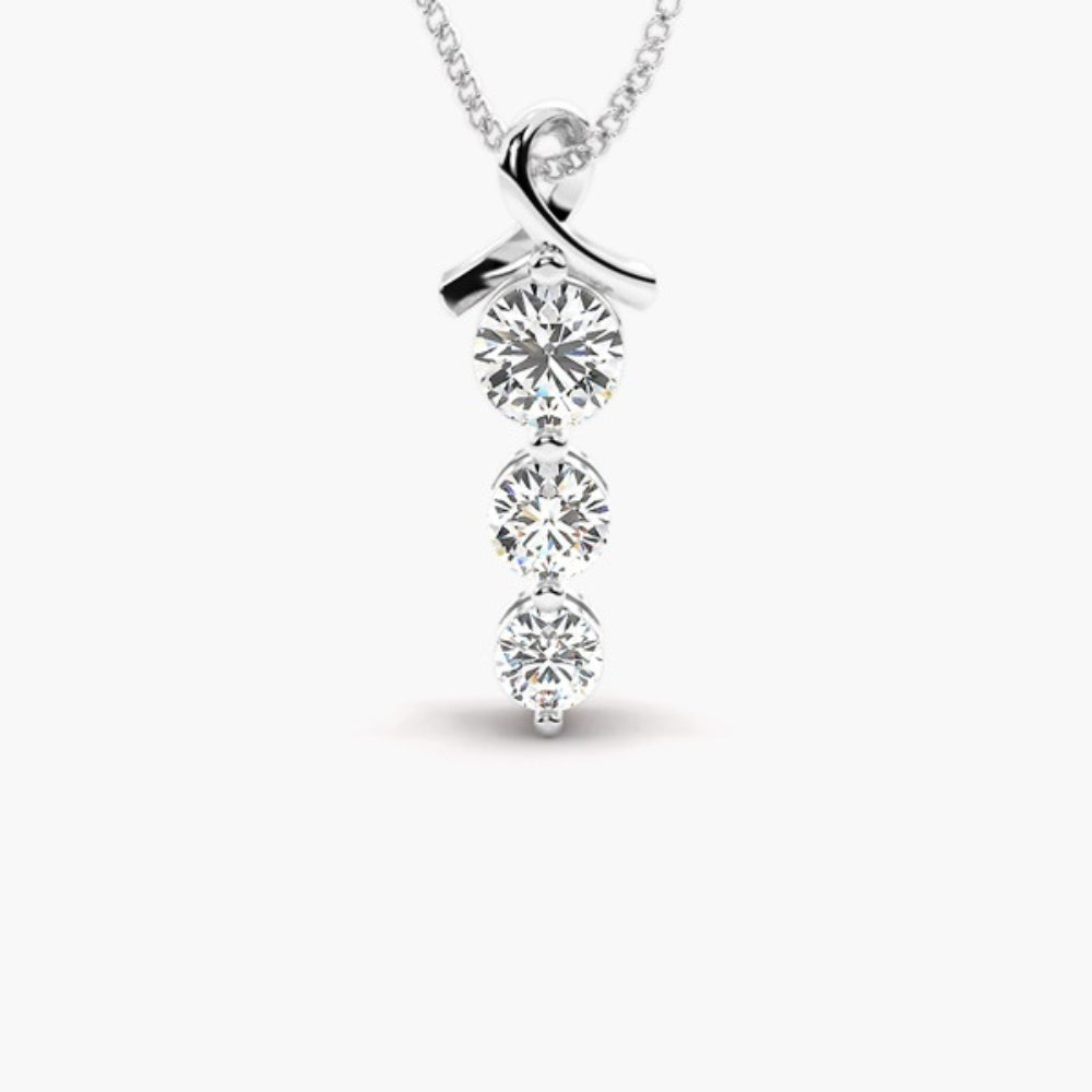 Round Cut Moissanite Three Stone Pendant For Her