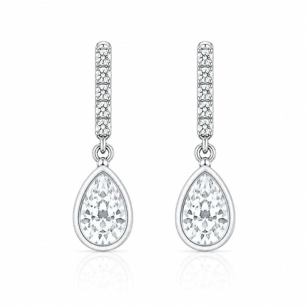Pear Cut Moissanite Bezel Set Drop Earring For Women