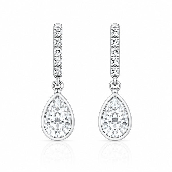 Pear Cut Moissanite Bezel Set Drop Earring For Women