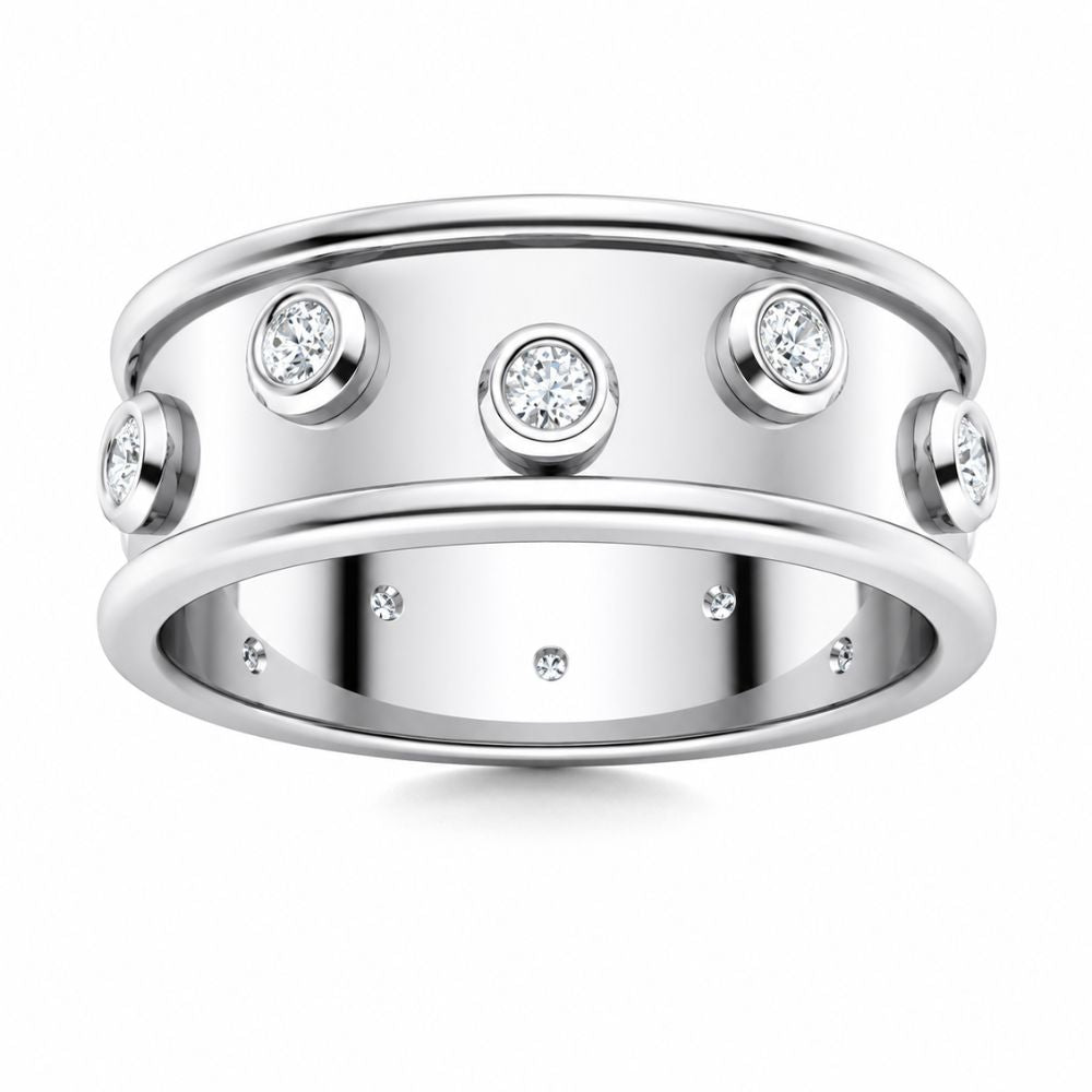Round Cut Bezel Set Lab Grown Diamond Wedding Band
