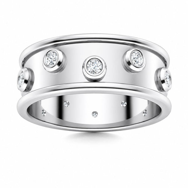 Round Cut Bezel Set Lab Grown Diamond Wedding Band