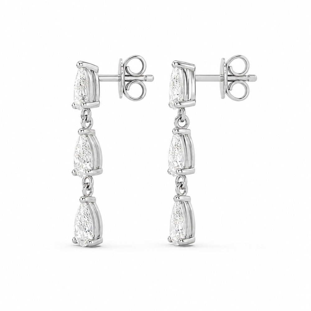 Pear Cut Moissanite Three Stone Drop Dangle Earrings