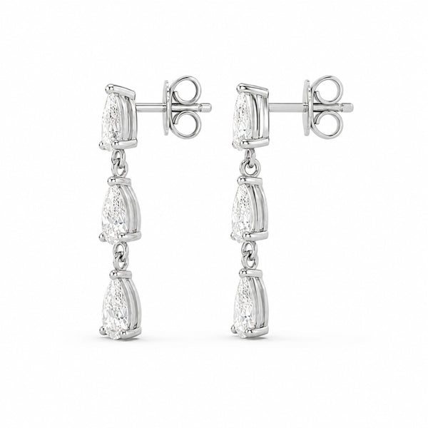 Pear Cut Moissanite Three Stone Drop Dangle Earrings