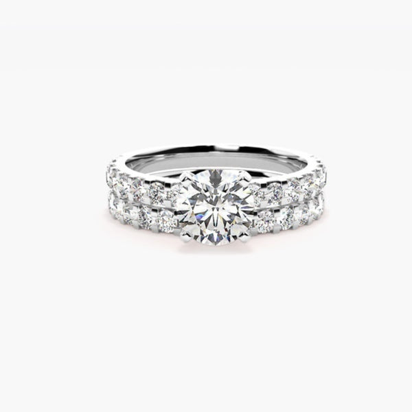 Round Cut Moissanite Pave Set  Bridal Ring Set