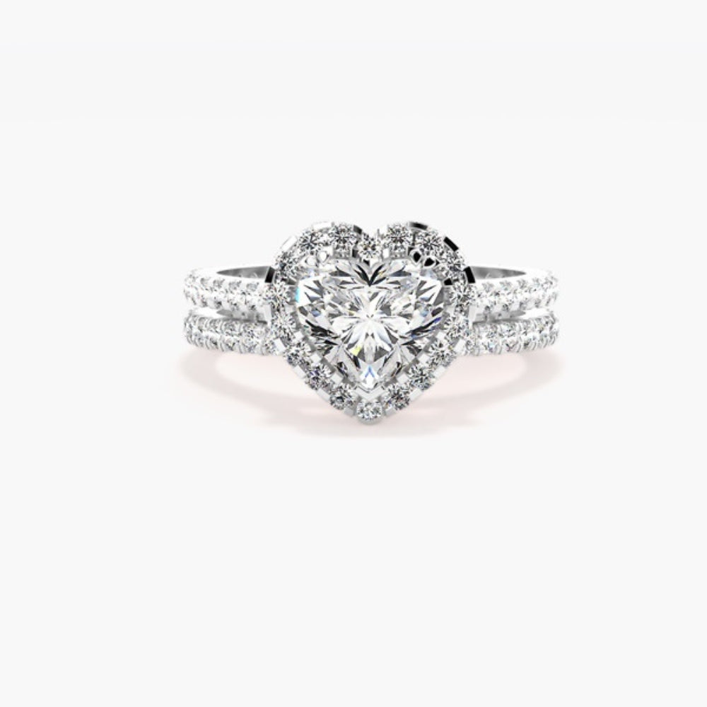 Heart Cut VVS1 Moissanite Halo Bridal Ring Set