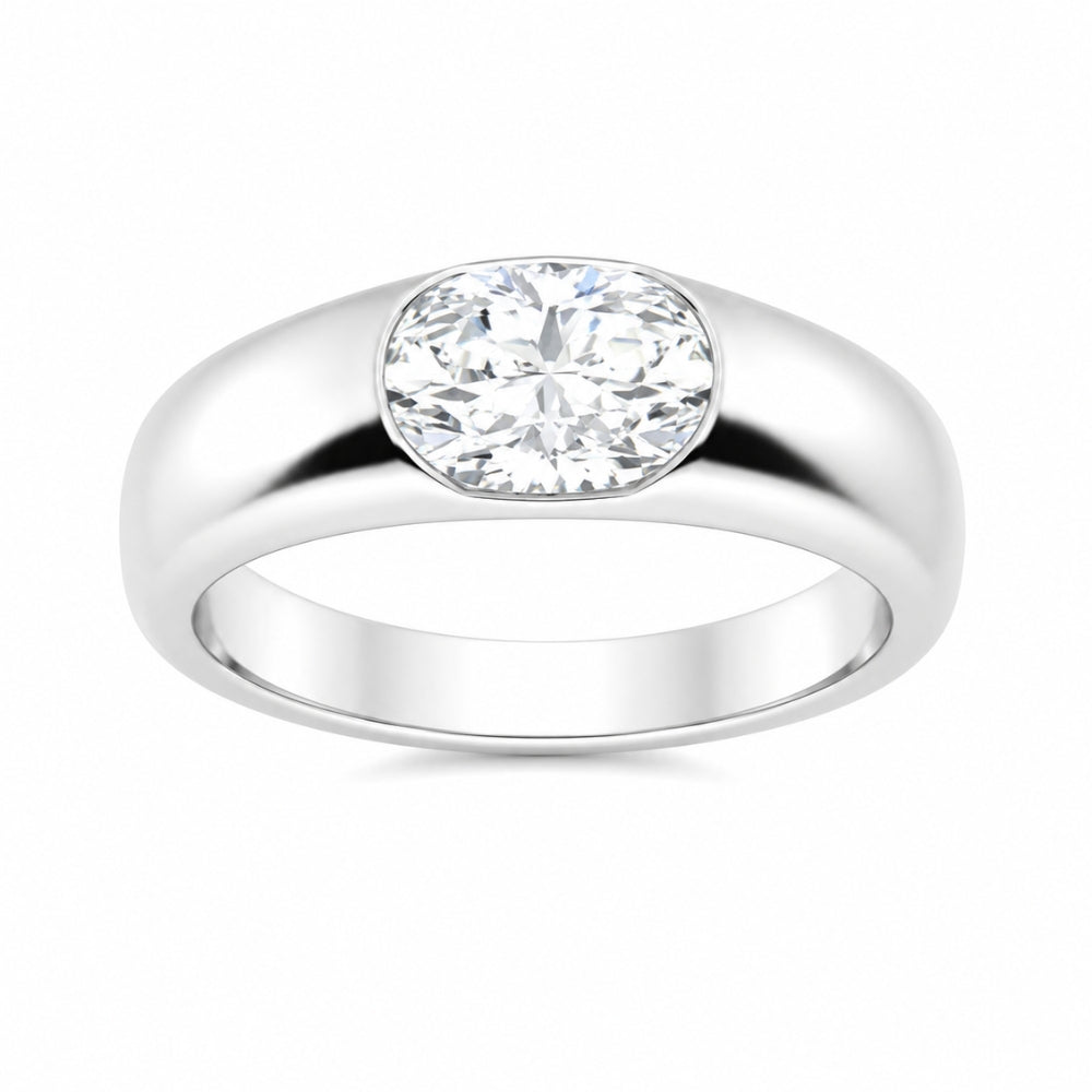 Oval Cut Lab Grown Diamond Solitaire Bezel Set Engagement Ring