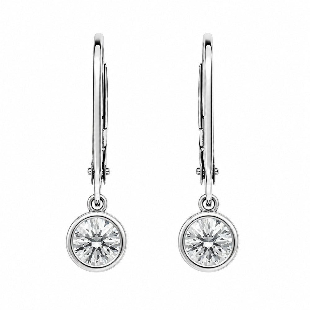 Round Cut Moissanite Bezel Set Drop Dangle Earrings