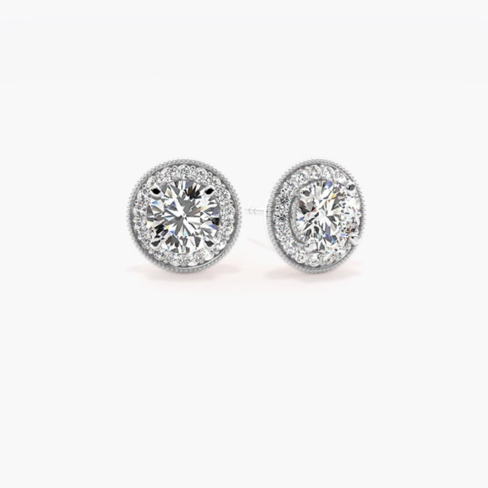 Moissanite  Round Cut Halo Style Filligree Earring