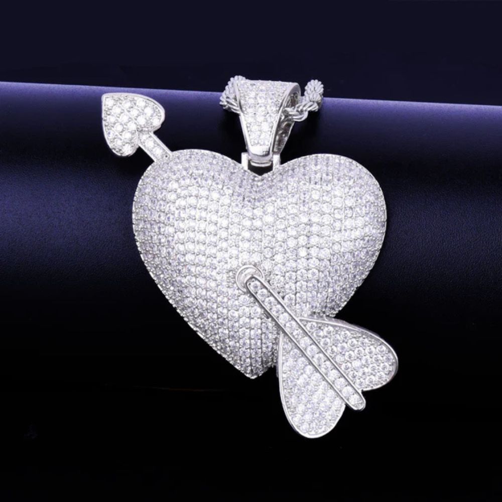 Round Cut Lab Grown Diamond Hip Hop Heart Arrow Pendant