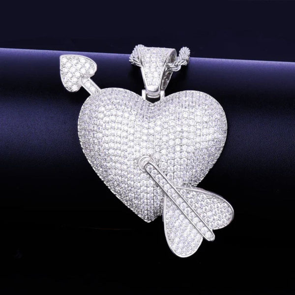 Round Cut Lab Grown Diamond Hip Hop Heart Arrow Pendant