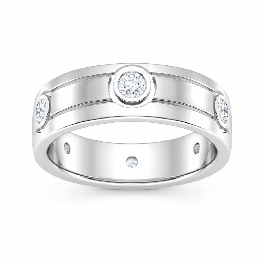 Round Cut Lab Grown Diamond Bezel Set Band For Birthday Gift